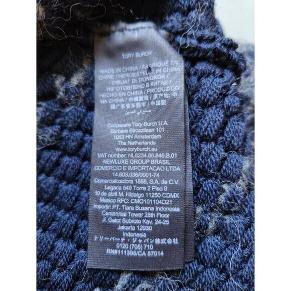 NWT Tory Burch Tweed Trim Long Cardigan Size S Navy Fringe Knit $898 #2K501 - Picture 12 of 13